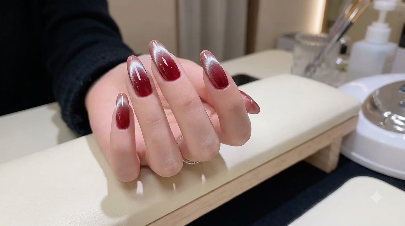 Rote Gradient French Cat Eye Nägel — Neujahrs Schritt-für-Schritt Anleitung