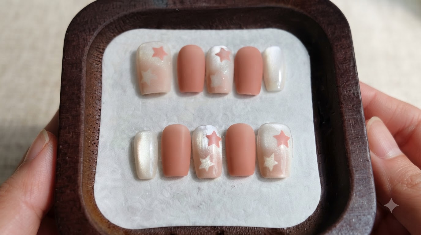 Pfirsich-Matte Cat-Eye Stern Press-On Nägel — Schritt-für-Schritt Anleitung