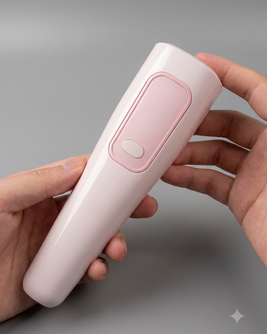 Eine große pinke UV/LED-Handlampe wird über einen Nagelständer gehalten, um mehrere Nägel gleichzeitig auszuhärten.