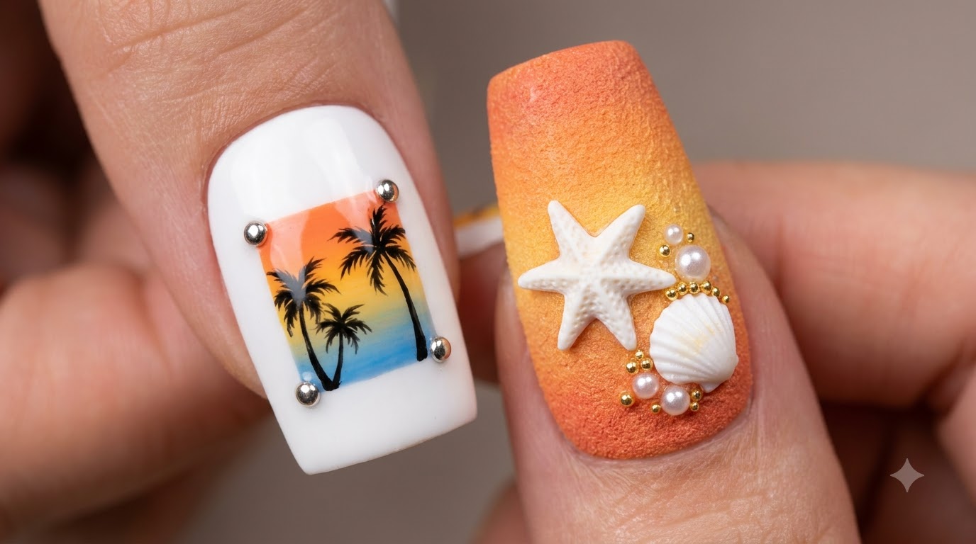 Island Style Sonnenuntergang und Muschel Urlaubs-Nailart — Schritt-für-Schritt Anleitung
