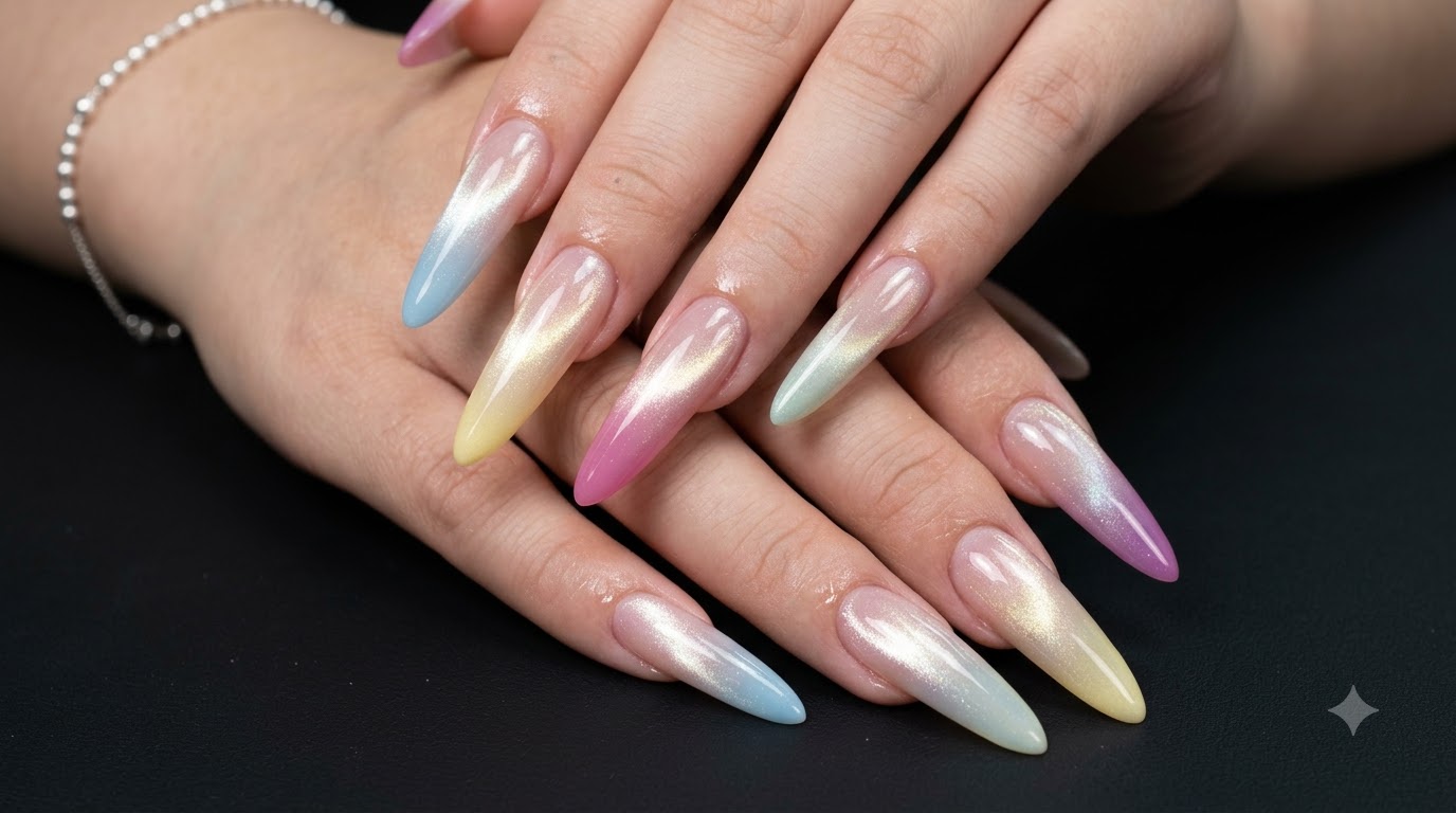 Pastel-Ombré-Cat-Eye-Nägel — Frühlings- und Sommer-Farbverlauf-Tutorial