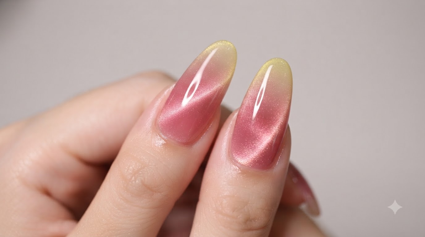 Mango Pomelo Sago Gradient Cat Eye Nägel — Durchscheinendes Dewy Nail Art Tutorial