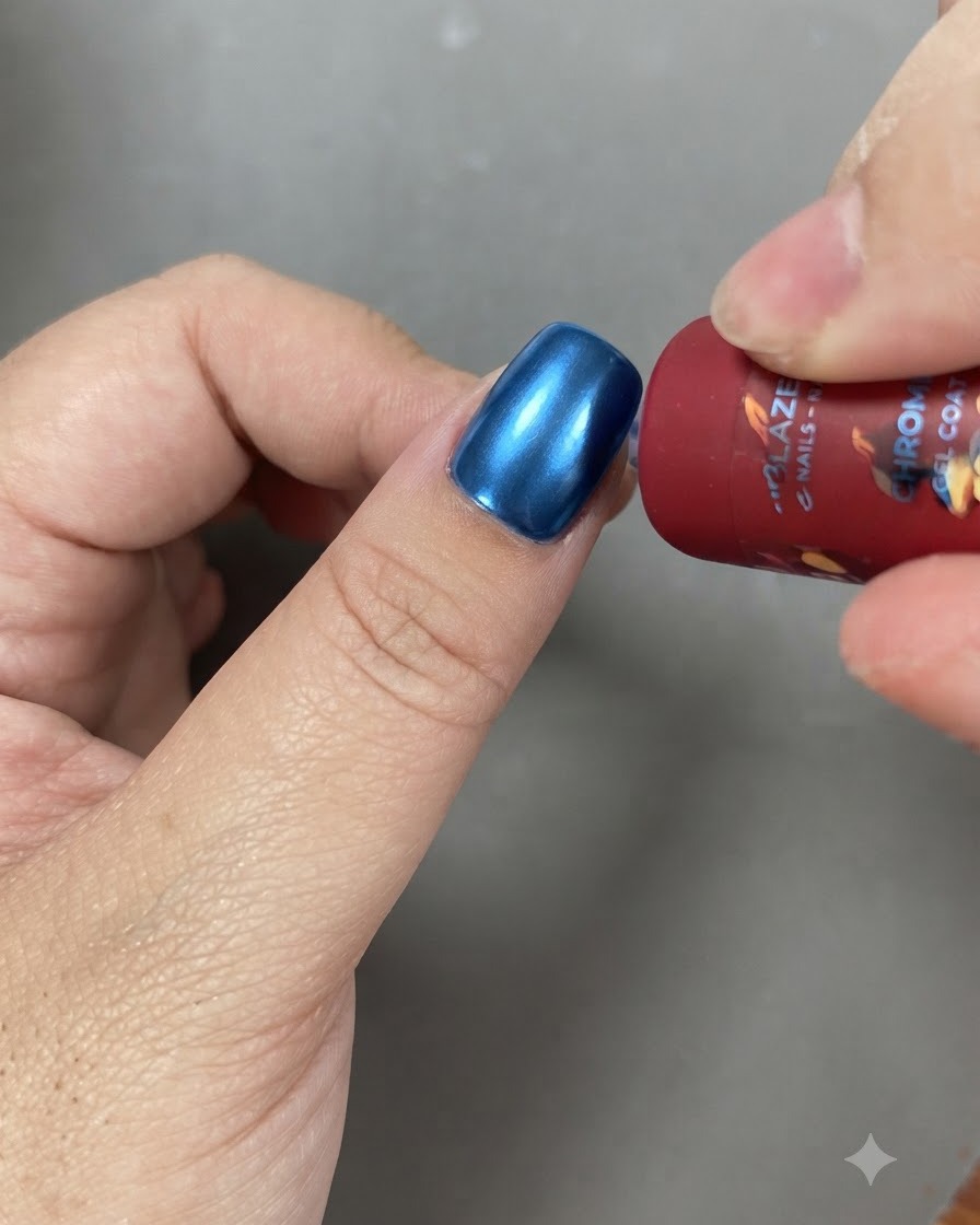 Ein Pinsel trägt glitzerndes Cat-Eye-Gel über einen Gradienten-Hintergrund auf.