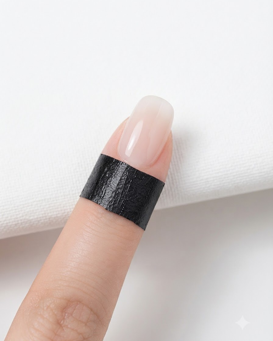 Ein Reinigungstuch glättet sanft die Oberfläche eines mit Farbverlauf bemalten Nagels.