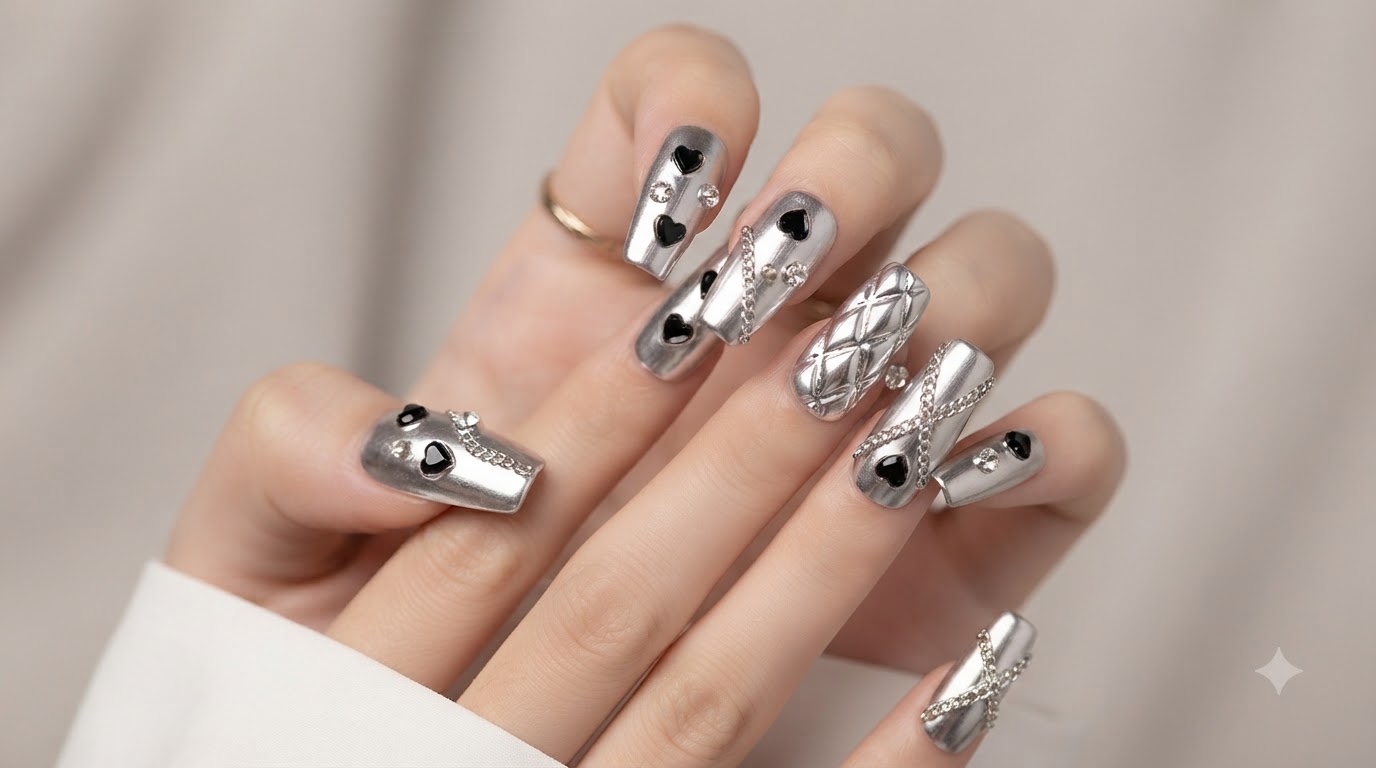 Silber Metallic & Chrom Ketten Nail Art — High-End Press-On Tutorial