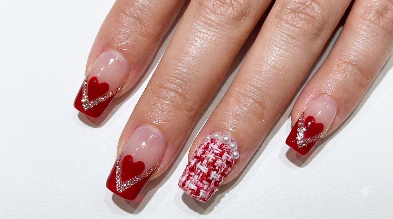 Platin French V-Tip mit Herzen — Schritt-für-Schritt Nageldesign