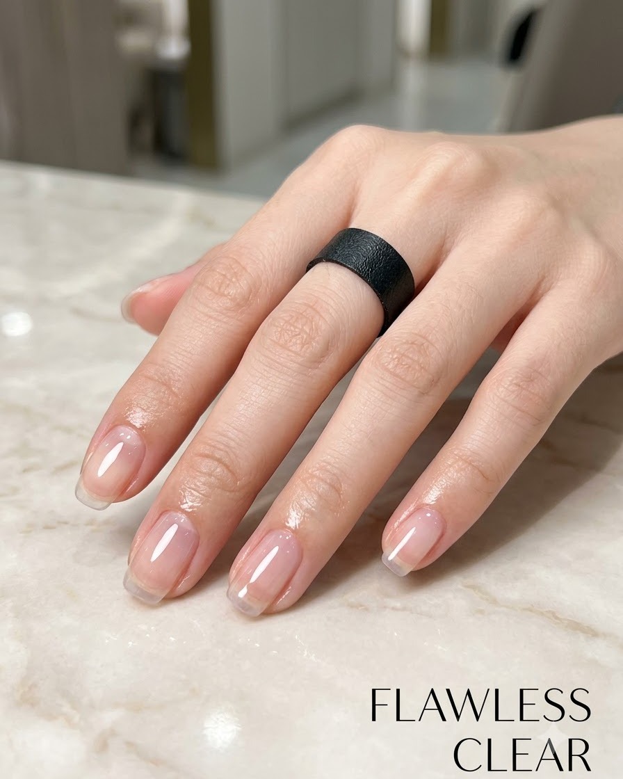 Eine manikürte Hand zeigt einen weichen Rosa-Blush-Verlaufseffekt, der auf der Nagelmitte zentriert ist.