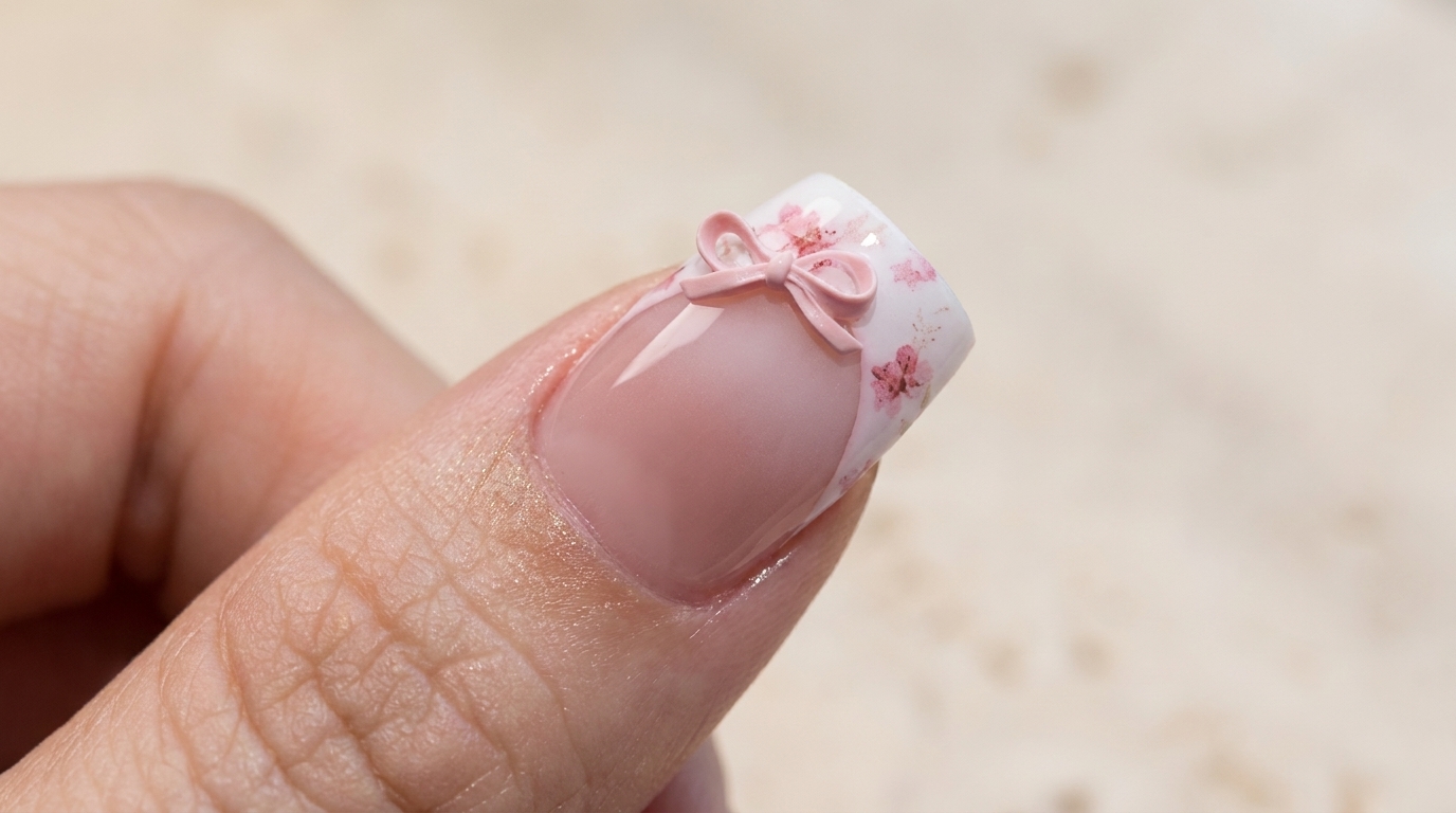 Blumen-Bow-French-Maniküre — Schritt-für-Schritt-Gel-Nageldesign