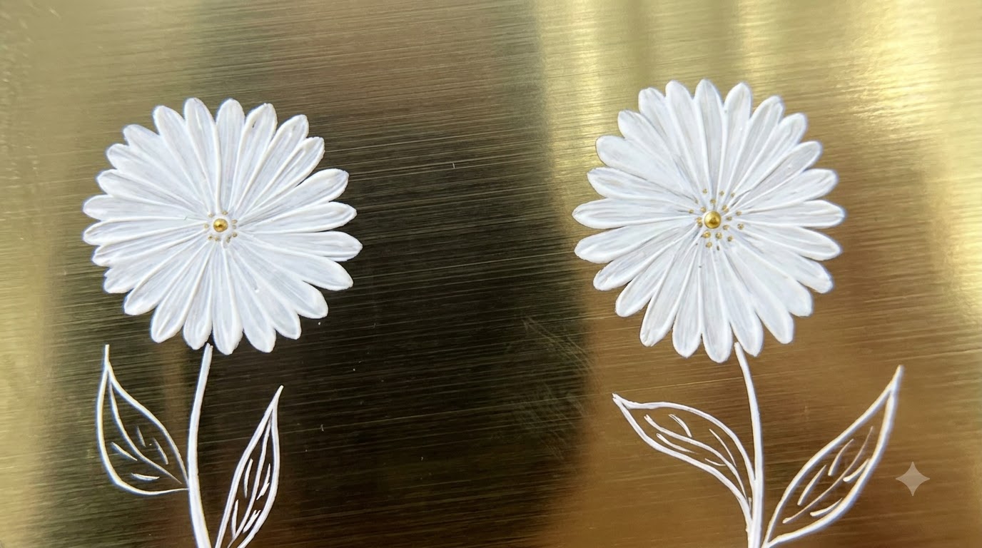 Zweischichtige, handgemachte Gänseblümchen Nail Art Anleitung