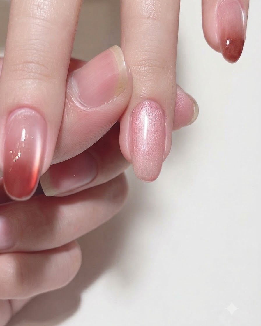 Eine Nahaufnahme eines Nagels zeigt den nach der Magnetisierung aktivierten Cat-Eye-Schimmereffekt.