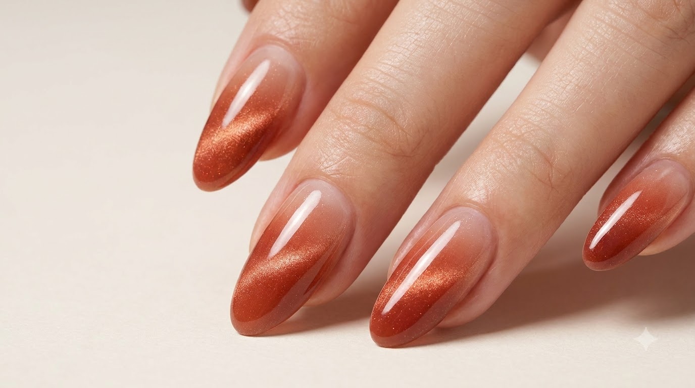Herbst- und Winter-Cat-Eye-Gradient-Nageldesign für helle Haut — Anleitung