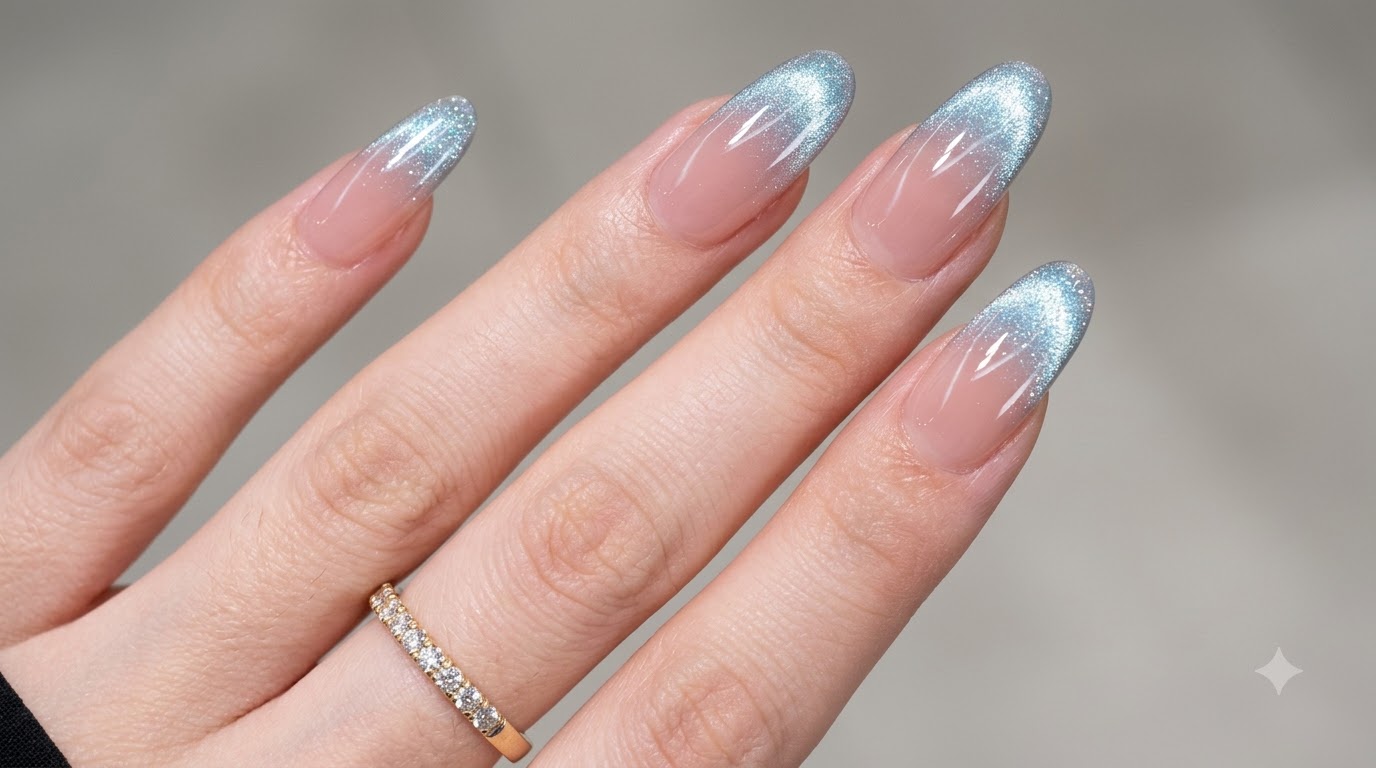 Eisblaues Cat-Eye mit Farbverlauf — Schritt-für-Schritt Nageldesign