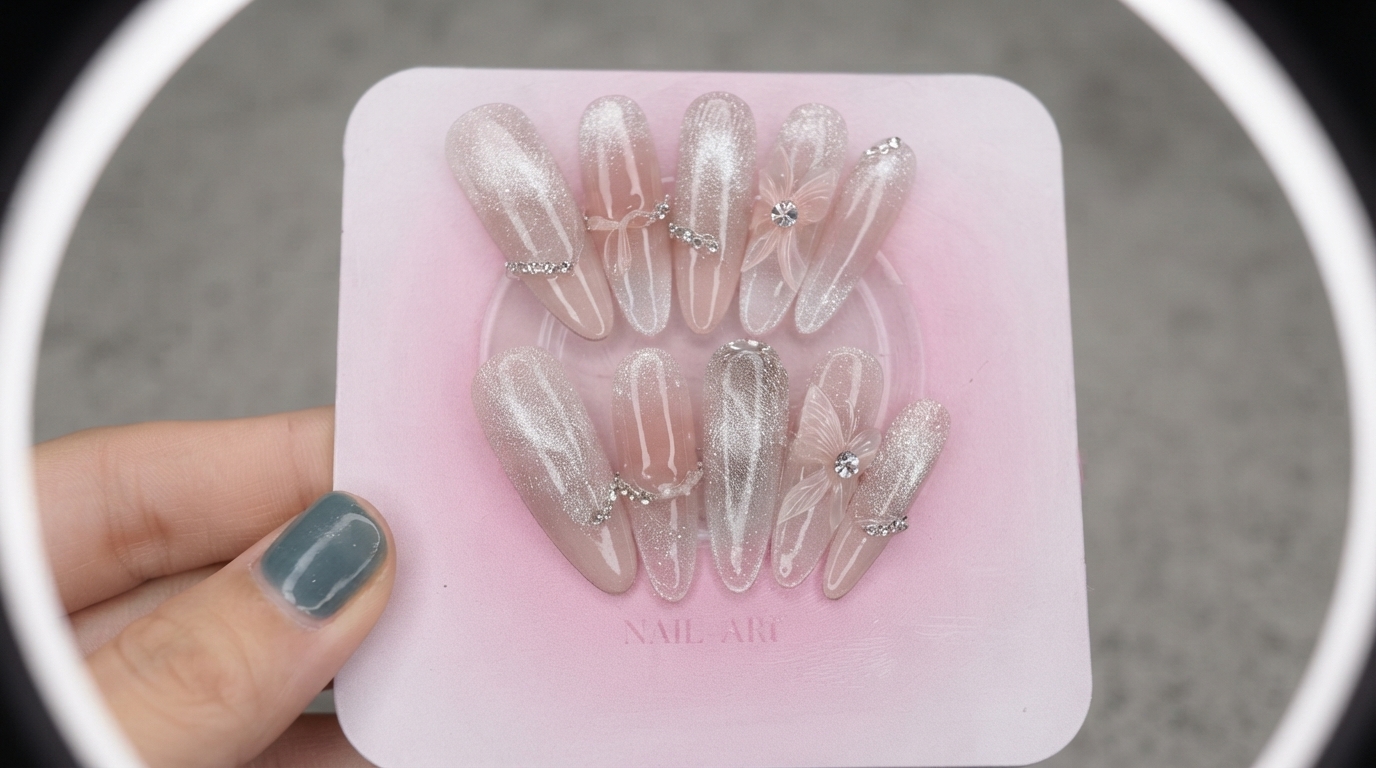 Nude-Rosa Farbverlauf Magnetischer Cat-Eye-Press-On-Nägel — Schritt-für-Schritt-Anleitung