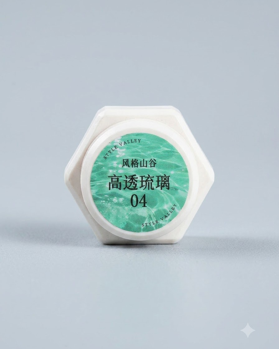 Ein Produkttiegel mit grünen Grafiken und chinesischem Text neben der Nummer 04.