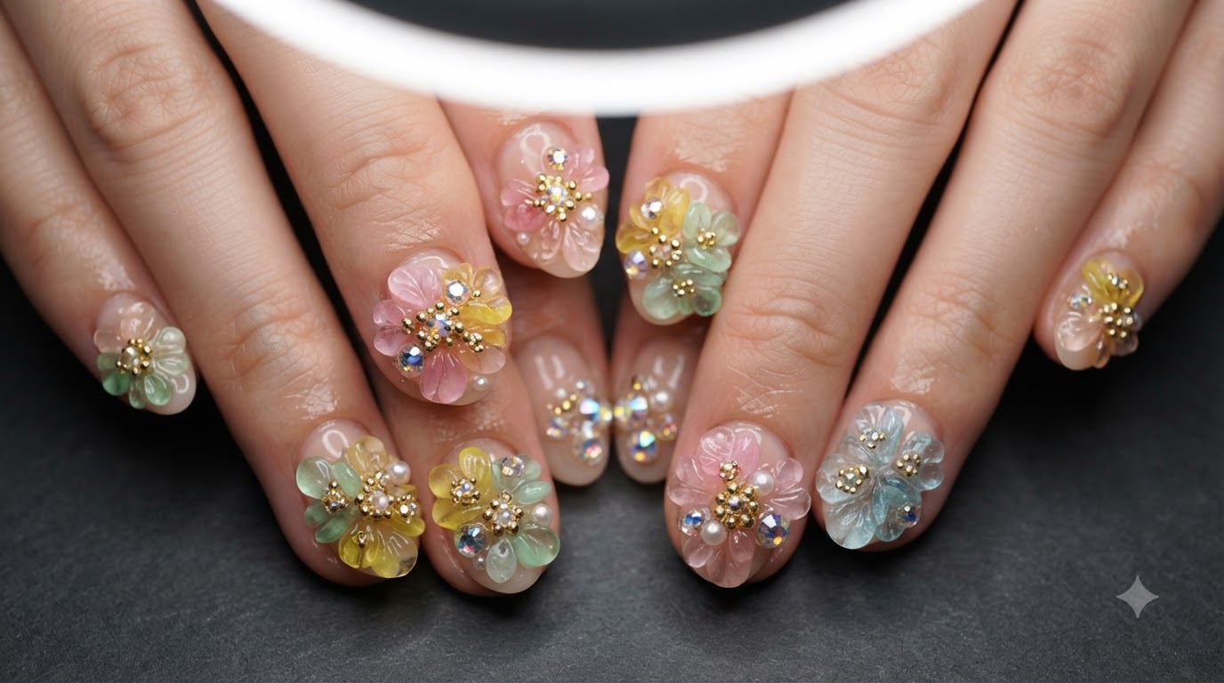 3D Florales und Strass-Gel-Nageldesign — Schritt-für-Schritt-Anleitung